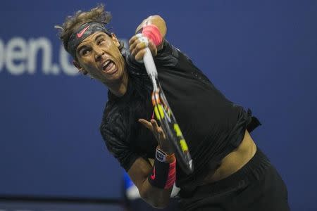 Rafael Nadal of Spain hits a return to Borna Coric of Croatia during their match at the U.S. Open Championships tennis tournament in New York, August 31, 2015. REUTERS/Lucas Jackson