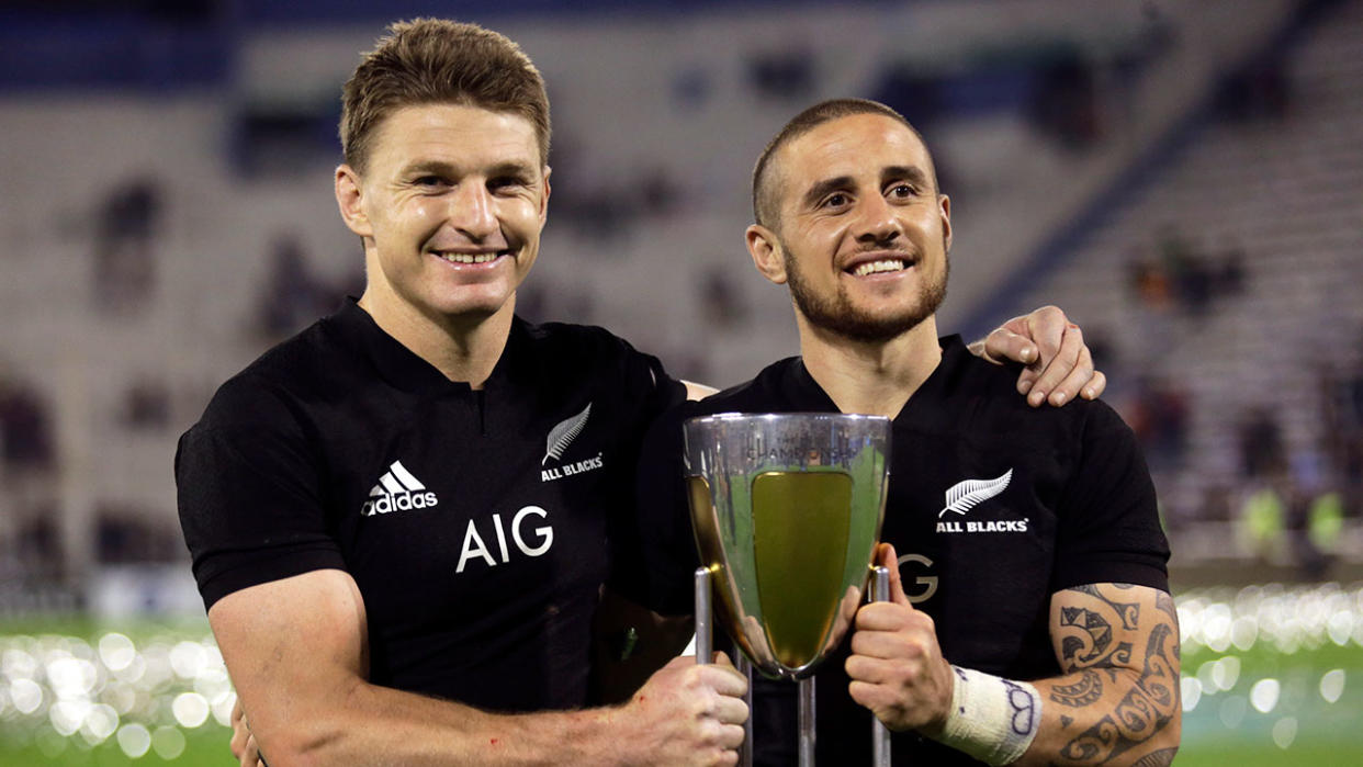 Pictured here, All Blacks stars Beuden Barrett and TJ Perenara.