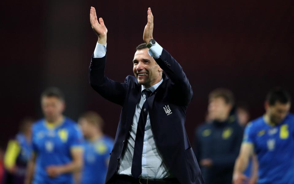 Andriy Shevchenko applauds the fans after Ukraine's 2-1 win against Sweden - GETTY IMAGES