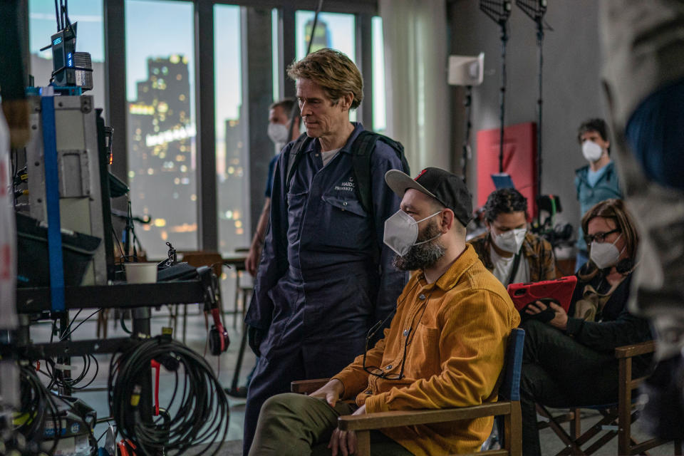 (L to R) Actor Willem DaFoe and director Vasilis Katsoupis on the set of INSIDE, a Focus Features release.(Wolfgang Ennenbach / Focus Features)