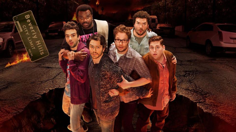 <p>Is it possible to make a comedy about the apocalypse? Seth Rogen tries, in a movie where people like James Franco, Jonah Hill, and Jay Baruchel play exaggerated versions of themselves amidst the looming disaster. </p><p><a class="link " href="https://www.amazon.com/gp/video/detail/B00FJVBELO?tag=syn-yahoo-20&ascsubtag=%5Bartid%7C10055.g.29442307%5Bsrc%7Cyahoo-us" rel="nofollow noopener" target="_blank" data-ylk="slk:WATCH NOW;elm:context_link;itc:0;sec:content-canvas">WATCH NOW</a> </p>