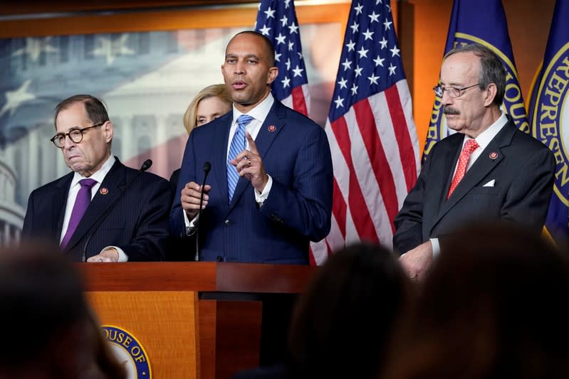 House committee chairmen speak after a House vote approving rules for an impeachment inquiry into U.S. President Trump in Washington