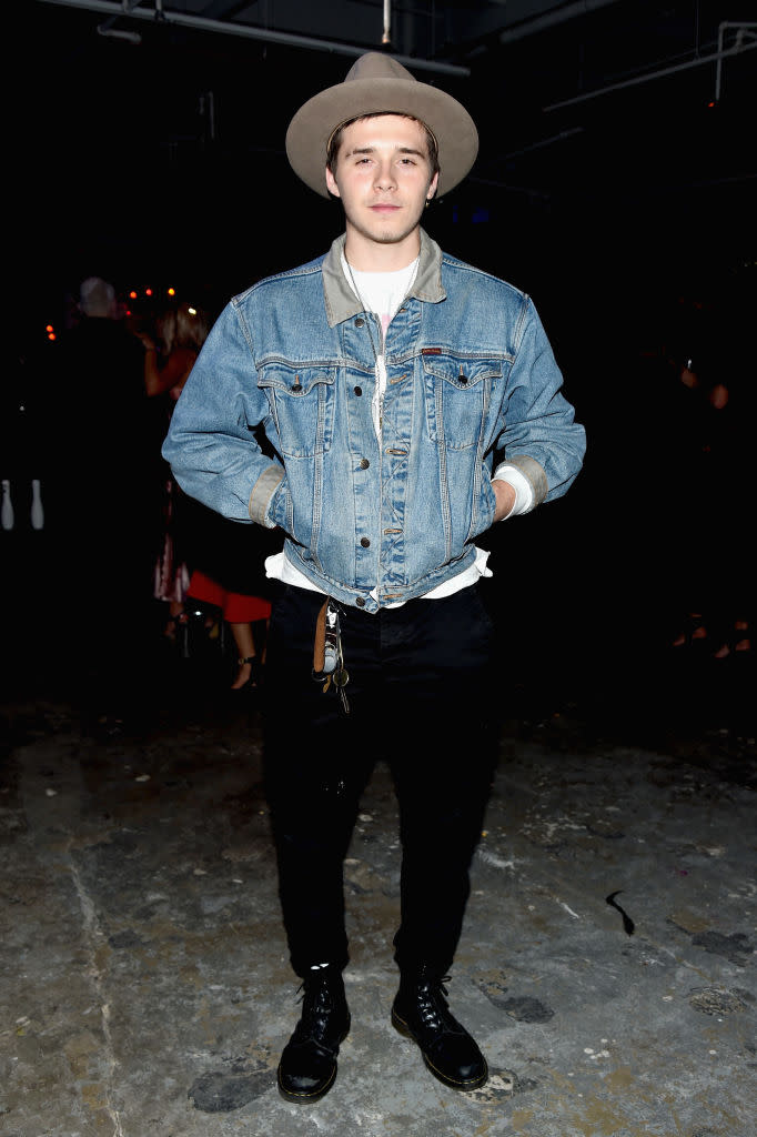 <p>Brooklyn Beckham sure takes after his mum and his latest matchy-matchy looks with girlfriend Chloe Moretz are giving us major #CoupleGoals. <em>[Photo: Getty]</em> </p>