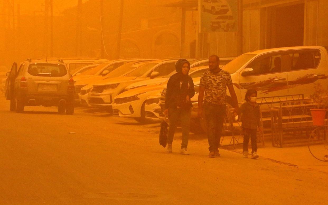 'Blood rain' occurs when relatively high concentrations of red-coloured dust particles mix with rain - Sabah Arar/AFP via Getty Images