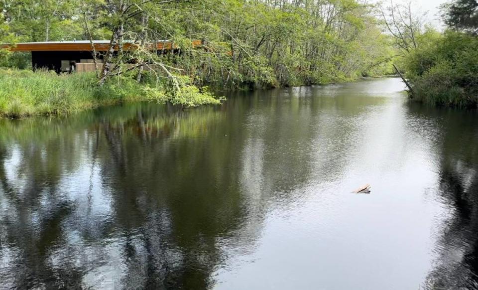 The spa at Snow Peak Campfield Long Beach overlooks the campground’s pond.