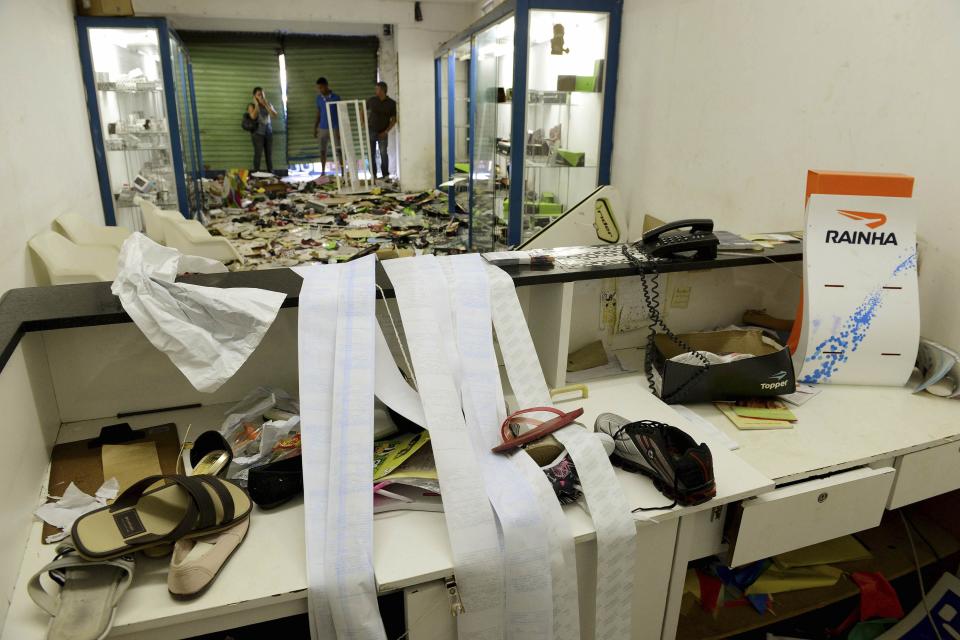 A view is seen inside a store that was looted during a police strike in Salvador