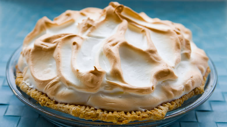 Toasted meringue on key lime pie