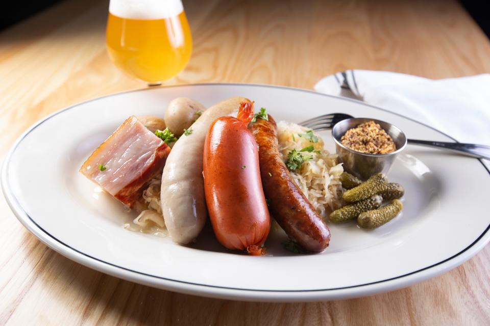 The Best of the Wurst is a plate coming to the new restaurant at the Brewers' Stadium, J.Leinenkugel's Barrel Yard. It features various sausages, along with fixings and potatoes for $32.