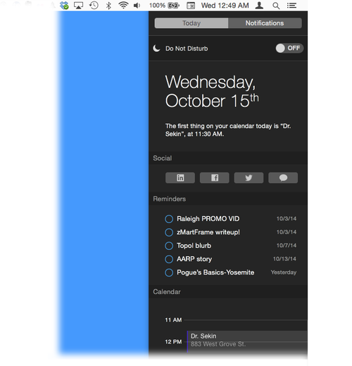 Today view in OS X Yosemite