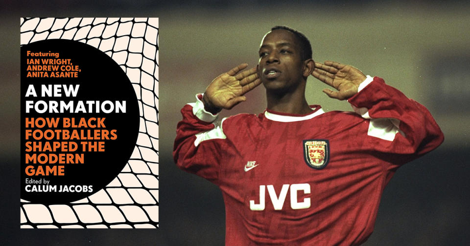   A New Formation: How Black Footballers Shaped The Modern Game: Ian Wright of Arsenal holds his hands to his ears during the Coca Cola Cup quarter-final against Newcastle at Highbury Stadium in London.  Arsenal won the match 2-0. 