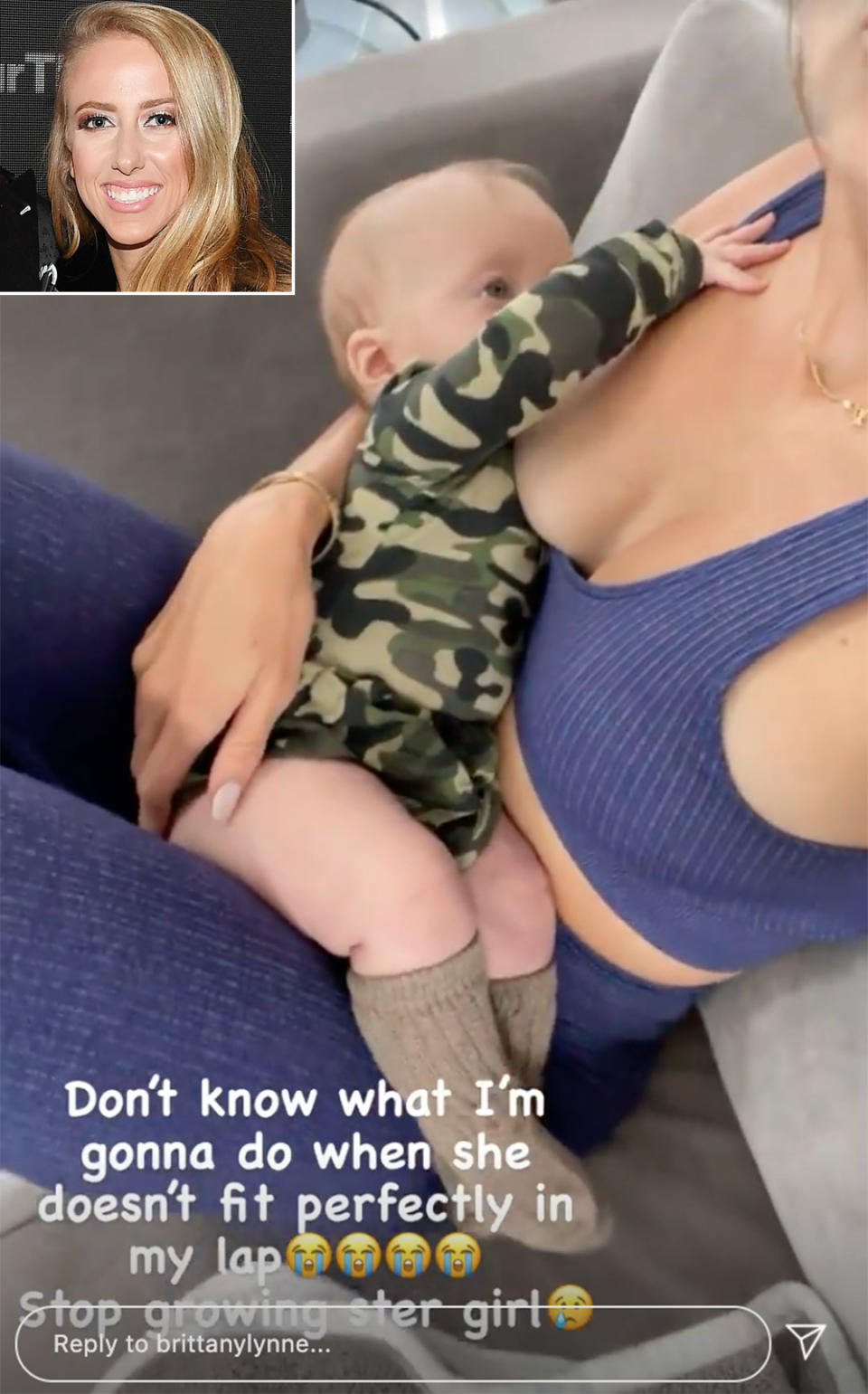 <p>In July 2021, the new mom shared a photo to her Instagram Story of her breastfeeding her 5-month-old daughter, commenting on how fast her first baby is growing up.</p> <p>In the sweet picture, Sterling rests on her mom's lap while wearing an adorable green camouflage onesie and tan socks. Matthews holds her baby against her chest while sporting a navy activewear set.</p> <p>"Don't know what I'm gonna do when she doesn't fit perfectly in my lap 😭😭😭😭 Stop growing ster girl 😥," <a href="https://people.com/parents/brittany-matthews-shares-first-photo-nursing-daughter-sterling-skye/" rel="nofollow noopener" target="_blank" data-ylk="slk:the first-time mom wrote.;elm:context_link;itc:0;sec:content-canvas" class="link ">the first-time mom wrote.</a></p>