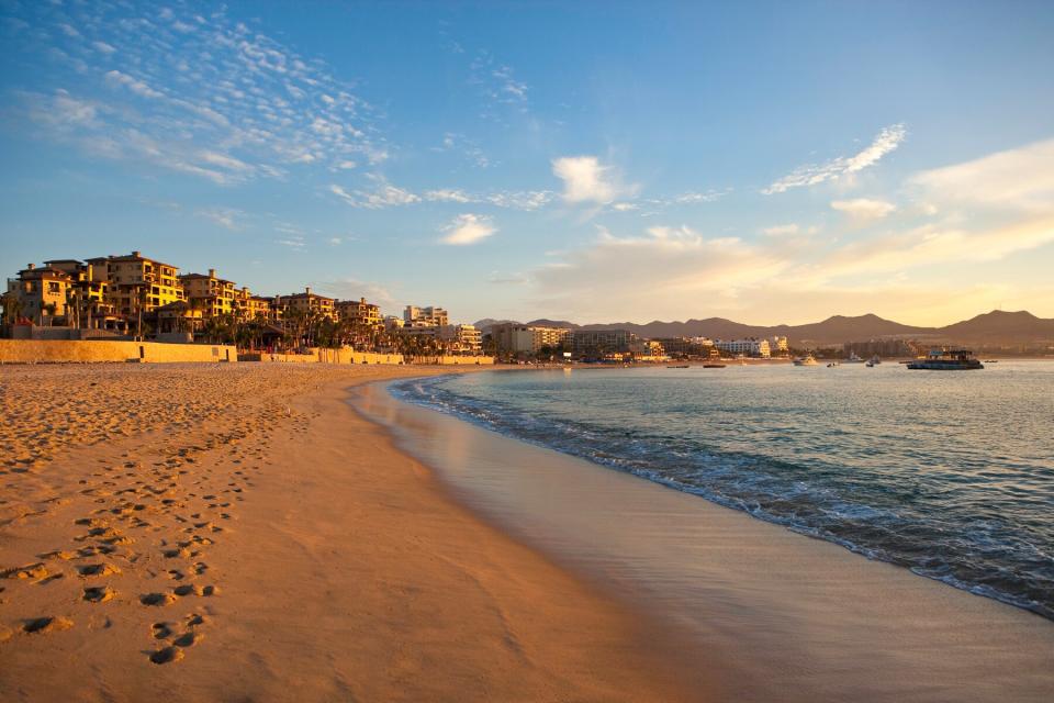 Medano Beach in Cabo San Lucas during golden hour