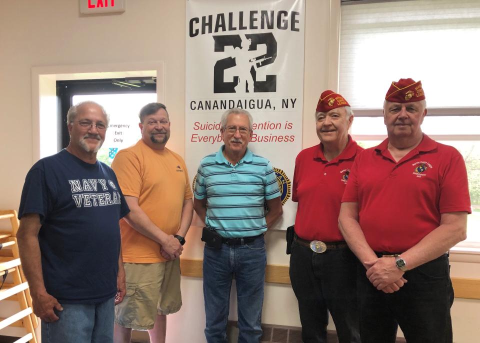 American Legion Post 256 and Marine Corps League Detachment 468 are teaming up for a suicide awareness event Saturday, Challenge 22. Organizers include Larry Gamba, left, John Sandle, John Cipollina, Jim Wicker and Dave Brisbane.