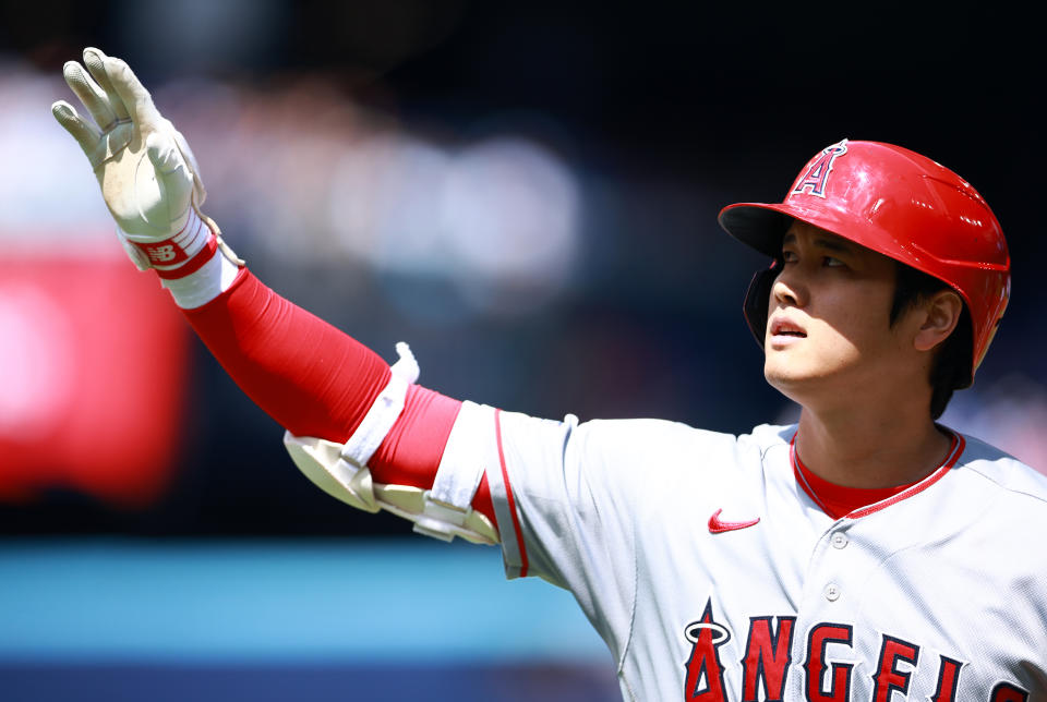 天使大谷翔平連兩戰被藍鳥敬遠2次。（MLB Photo by Vaughn Ridley/Getty Images）