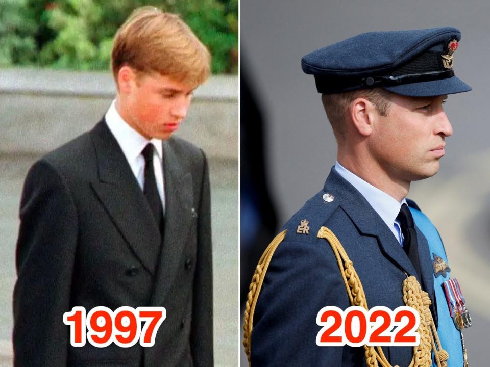 A side-by-side of Prince William in 1997 and 2022.