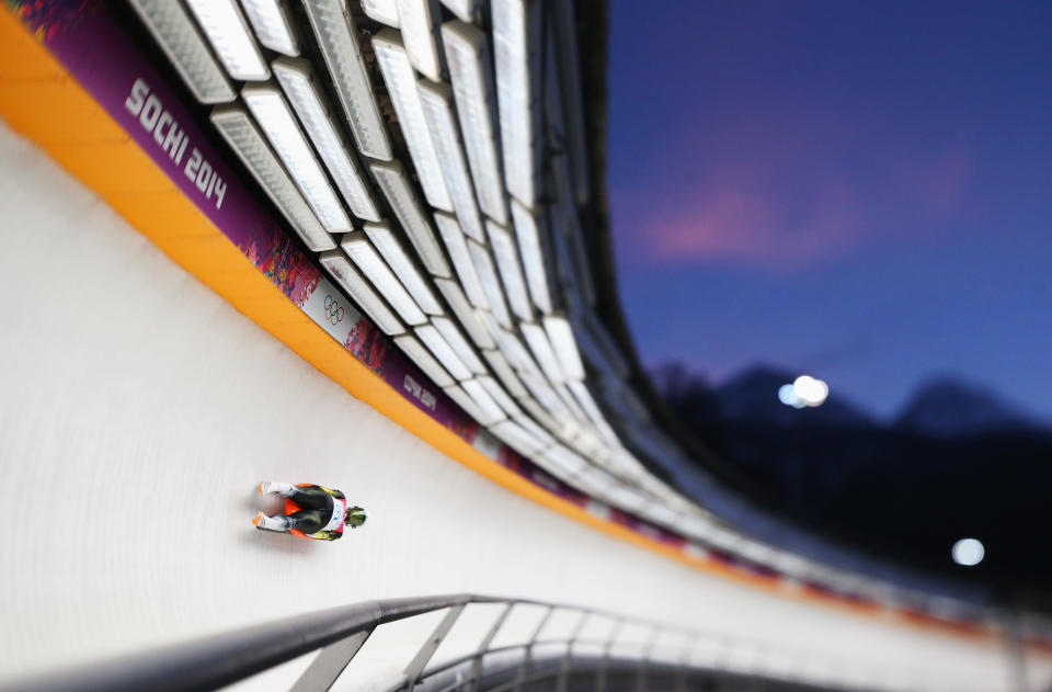 Eliza Tiruma of Latvia in action during the Women's Luge Singles during the Sochi 2014 Winter Olympics at Sliding Center Sanki on February 11, 2014 in Sochi, Russia. 