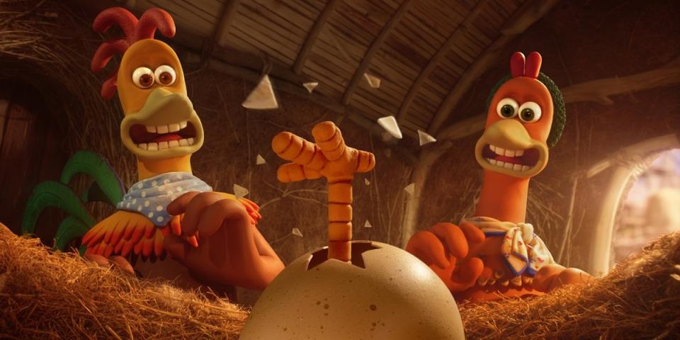 The birth of Ginger and Rocky's daughter Molly in Chicken Run: Dawn of the Nugget.