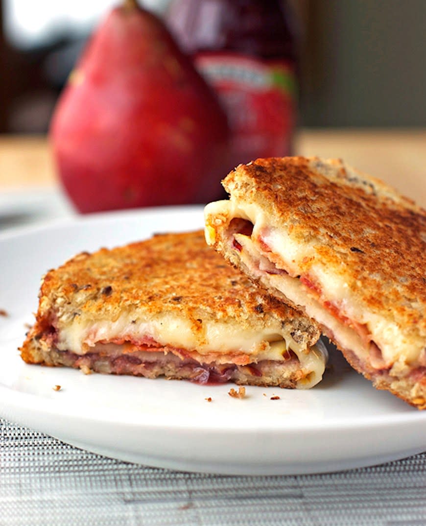 Bacon, Pear, and Raspberry Grilled Cheese from Pinch of Yum