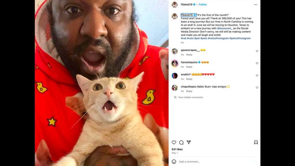 Deylan Buntyn poses with one of his cats in this Instagram post from May 2024.