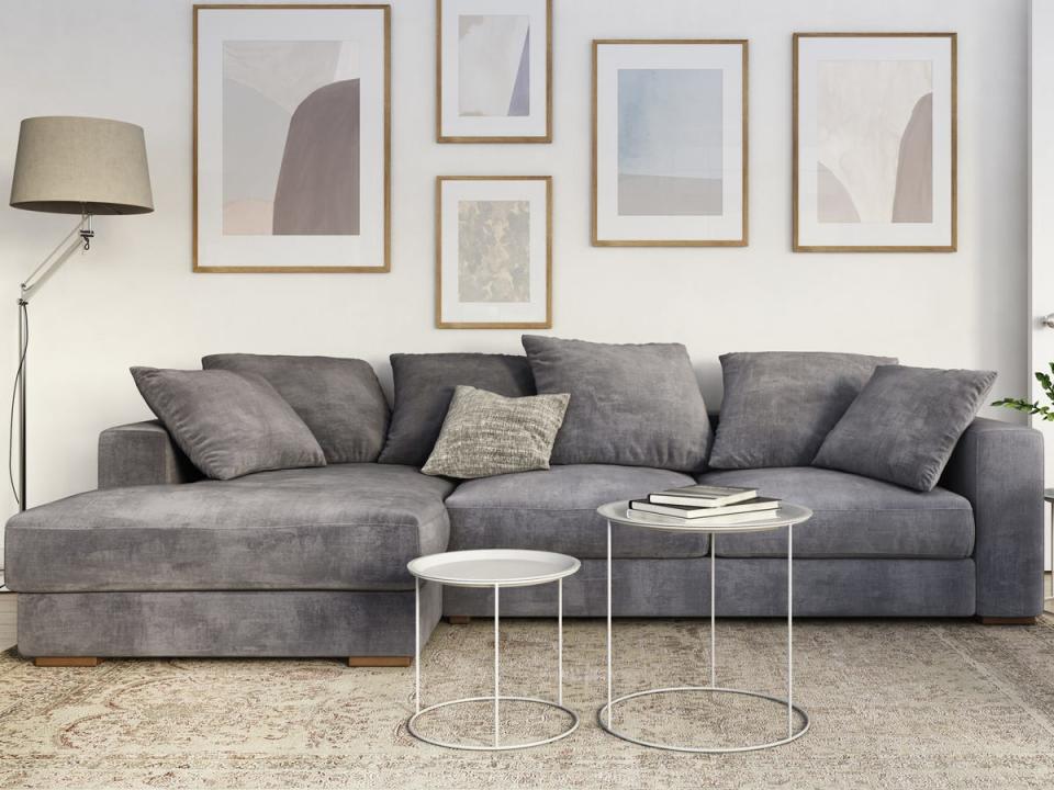 Living room with gray couch