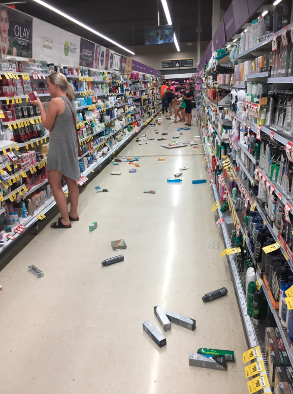 Items flew off the shelf in a store in Broome Boulevard Shopping Centre on Sunday. Source: Dylan Storer