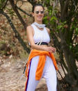 <p>Alessandra Ambrósio adds a pop of color to her ensemble during a hike in Los Angeles on Wednesday. </p>