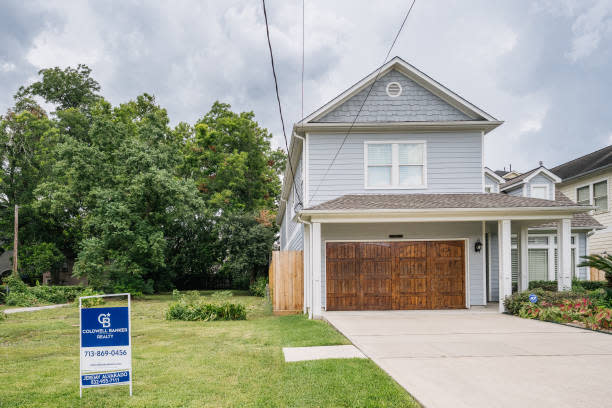 Home for sale is shown on August 12, 2021, in Houston, Texas. (Photo by Brandon Bell/Getty Images)