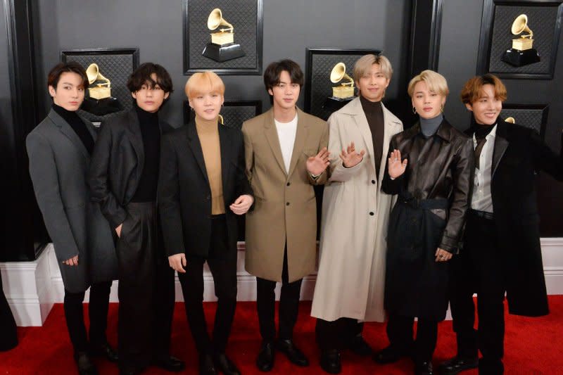 BTS attends the Grammy Awards in 2020. File Photo by Jim Ruymen/UPI