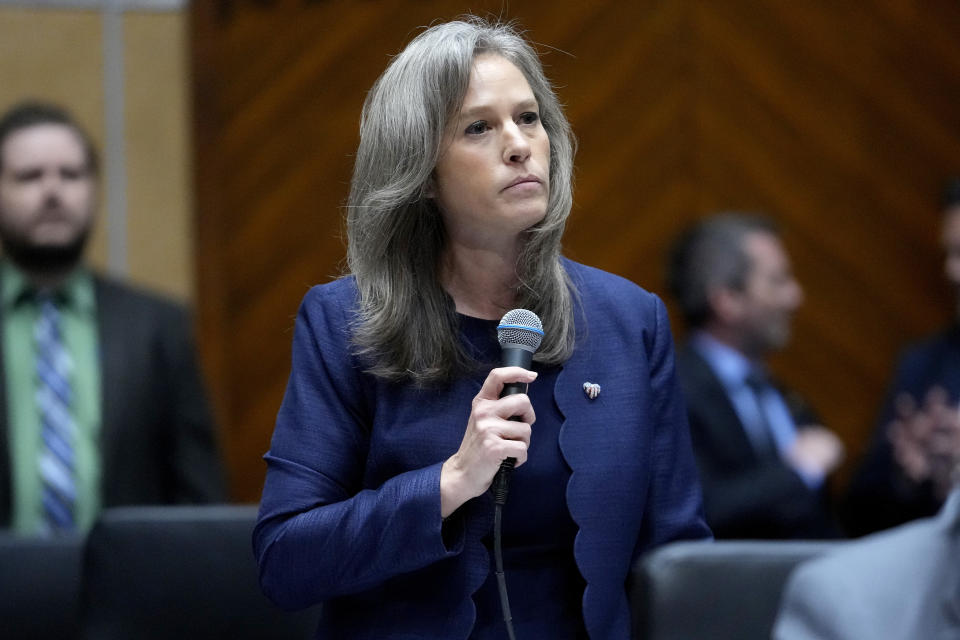 Arizona state senator Shawnna Bolick, R-District 2, speaks, Wednesday, May 1, 2024, at the Capitol in Phoenix. (AP Photo/Matt York)