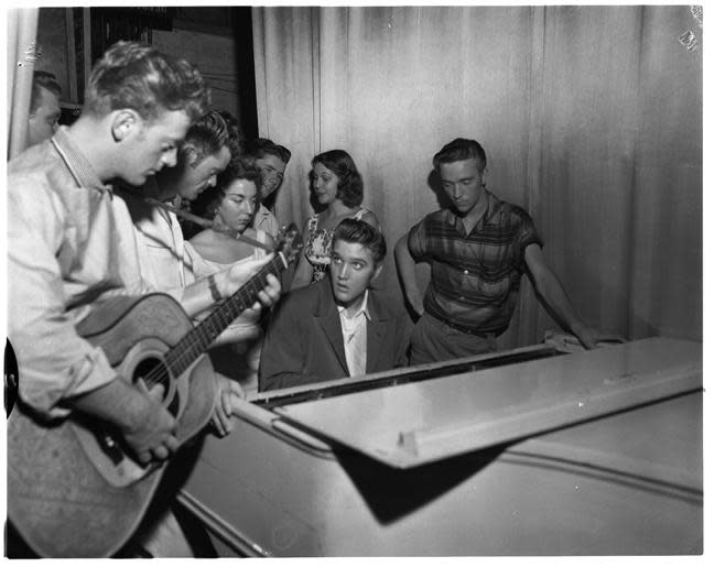 Elvis Presley, in a relatively quiet moment between shows at the Florida Theatre in 1956.