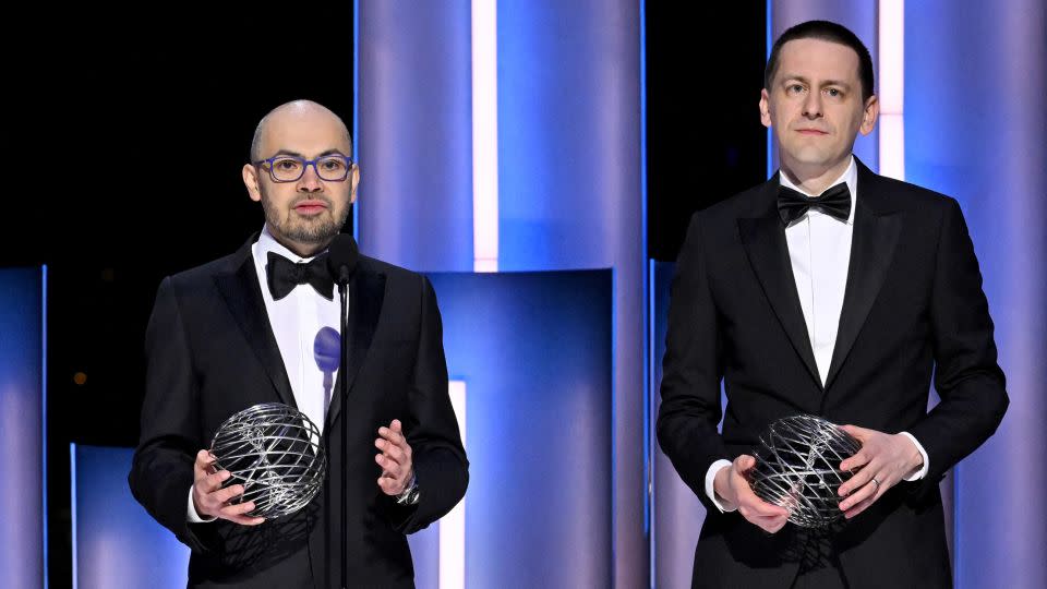 Demis Hassabis (left) and John Jumper accept awards at the 10th Breakthrough Prize ceremony in Los Angeles in April. - Lester Cohen/Getty Images for the Breakthrough Prize