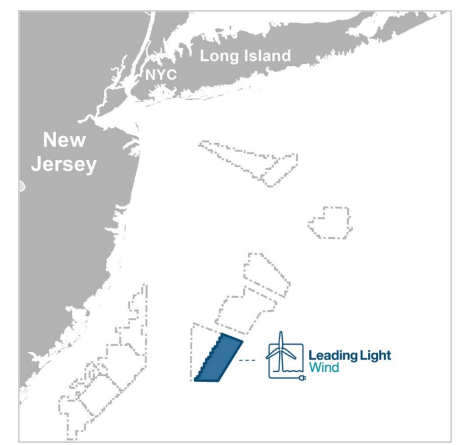 Leading Light Wind's project area is located 40 miles east of Atlantic City.