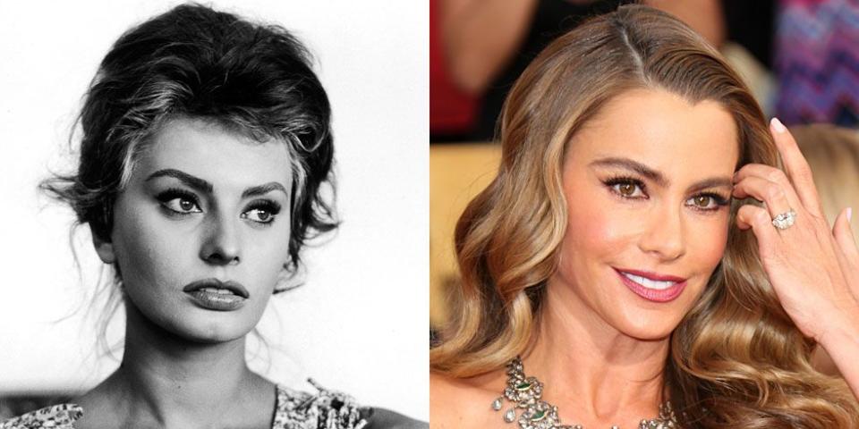 <p>Both in looks and personas, Sofia Vergara is Sophia Loren's modern day counterpart. Given their sultry looks, it's no surprise the two women became sexy screen sirens. </p>