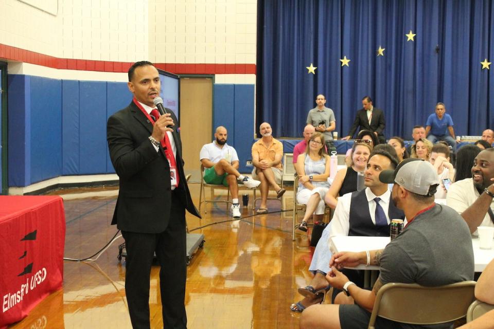 In September, a woman then employed as an Elmsford elementary school teacher filed a notice of claim against Ronald Gonzalez, pictured here, and the school district.