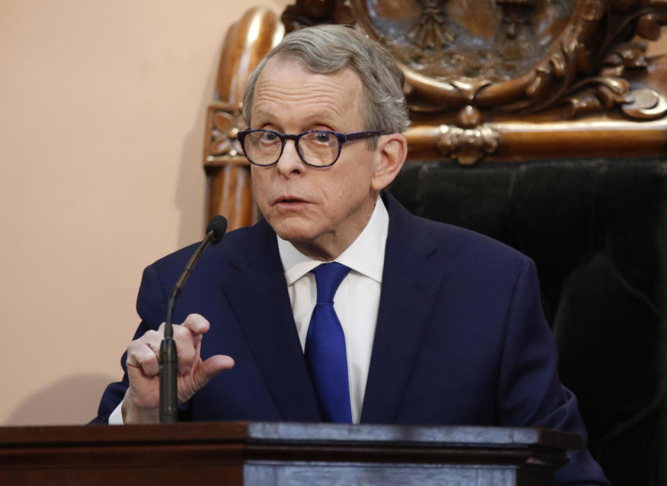 FILE - In this March 5, 2019 file photo, Ohio Governor Mike DeWine speaks during the Ohio State of the State address at the Ohio Statehouse in Columbus.  / Credit: Paul Vernon / AP