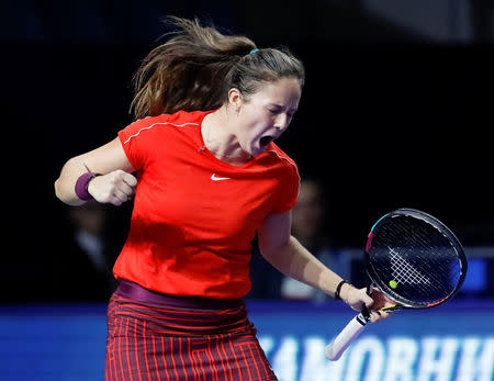 Tennis - Kremlin Cup - Women's singles - Final - Moscow, Russia - October 20, 2018 Daria Kasatkina of Russia reacts during a match against Ons Jabeur of Tunisia. REUTERS/Sergei Karpukhin