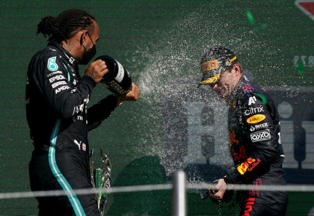 Verstappen, right, extended his drivers' championship lead over Lewis Hamilton (