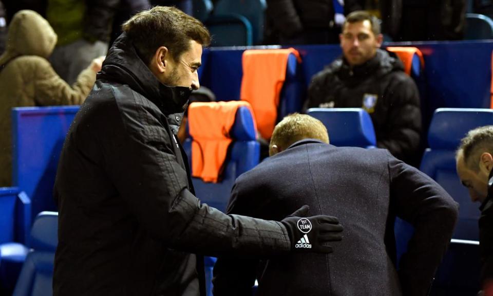 Sheffield Wednesday’s Garry Monk declines to shake the hand of his former assistant Pep Clotet before the game against Birmingham.