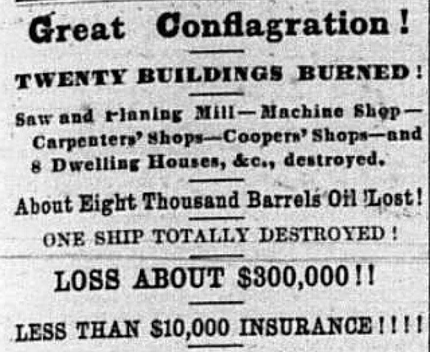 Headline in the Republican Standard in 1859 following massive fire in near North End and waterfront.