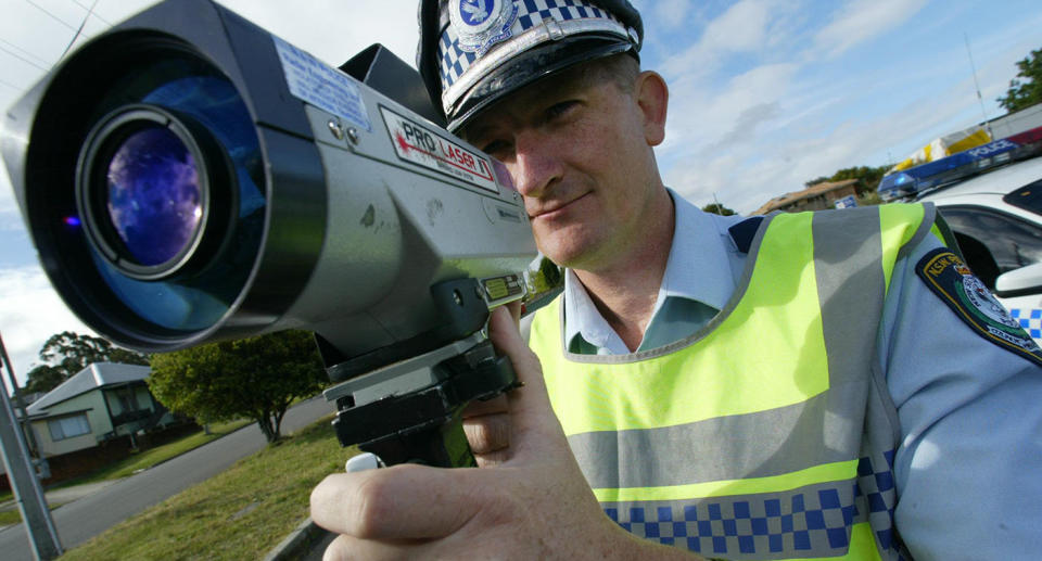 Tuggerah Lakes highway patrol supervisor Gary Carr tests the speed of NSW motorists. Source: Getty/File