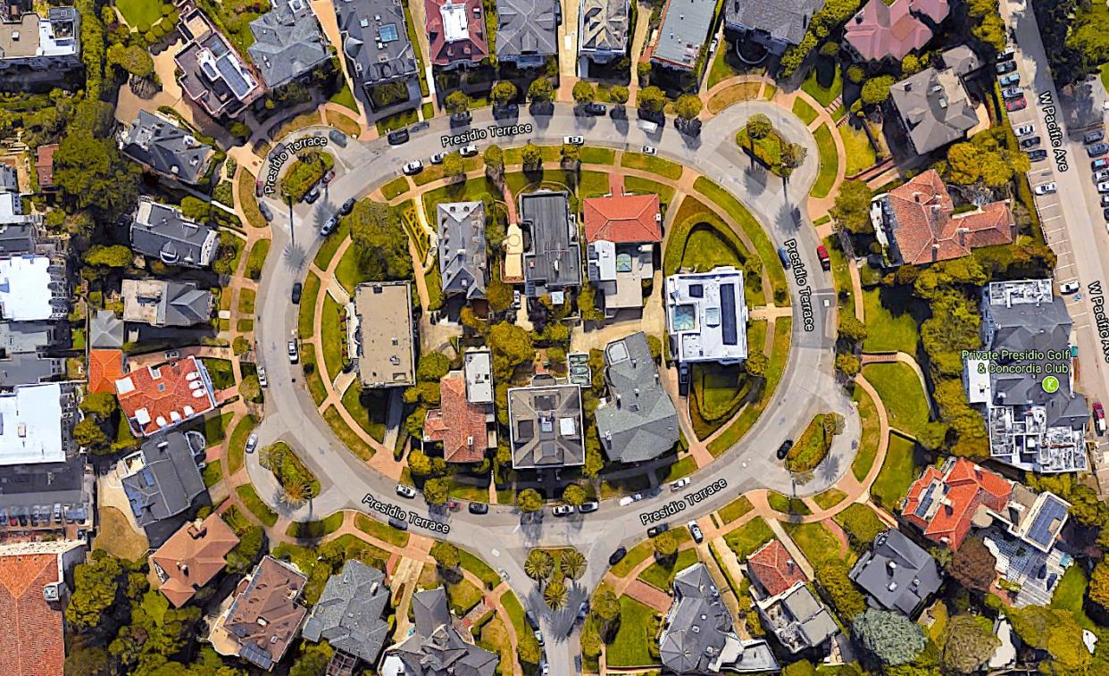 Presidio Terrace, an affluent gated community in San Francisco, as seen from above. (Photo: Google Maps)