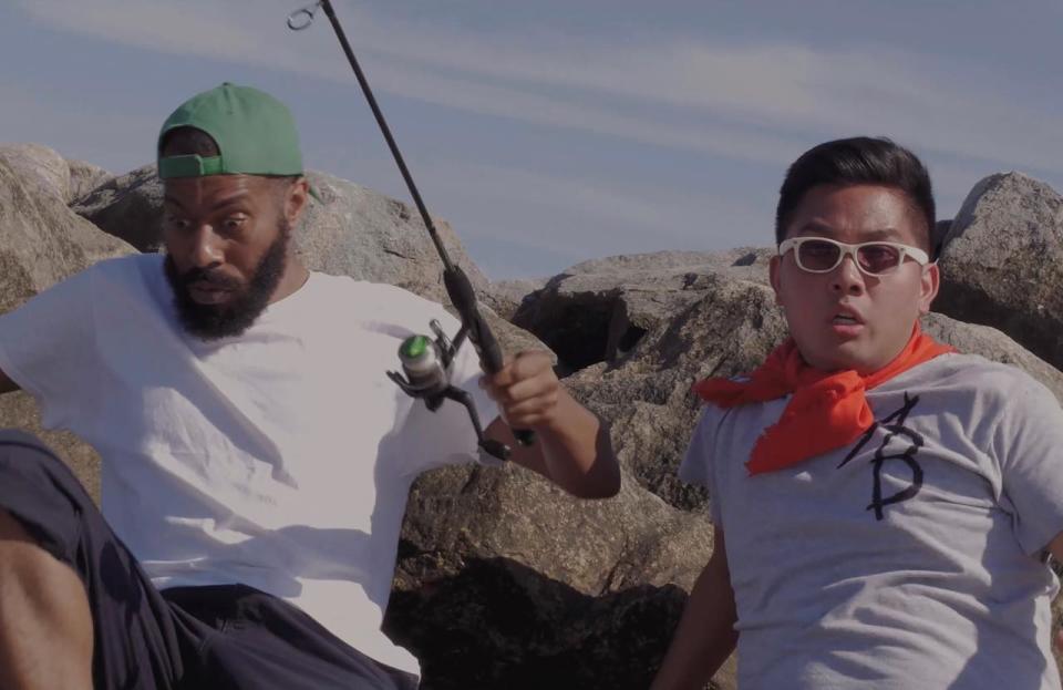 The campy Delaware horror film 'Slaughter Beach,' inspired by the name of the beach near Milford, features two wannabe crime fighters, portrayed by Jon Mckoy (left) and Ethan Han, who are hoping to bring justice to a crazy fisherman terrorizing people in their coastal town. The film, directed by Dan Davis of Newark, is streaming on Tubi and Amazon Prime.