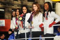 NEW YORK, NY - NOVEMBER 22: (L-R) U.S. Olympic gymnasts Kyla Ross, Aly Raisman, Jordyn Wieber, McKayla Maroney and Gabby Douglas attend 86th Annual Macy's Thanksgiving Day Parade on November 22, 2012 in New York City. (Photo by Desiree Navarro/Getty Images)