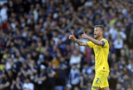 Ukraine's Andriy Yarmolenko celebrates after scoring his side's opening goal during the World Cup 2022 qualifying play-off soccer match between Scotland and Ukraine at Hampden Park stadium in Glasgow, Scotland, Wednesday, June 1, 2022. (AP Photo/Scott Heppell)
