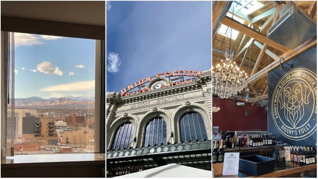 From left to right: The mountain view from the Sheraton, the iconic Union Station, and Bigsby's Folly Craft Winery. (Photo: Caroline Bologna/HuffPost)