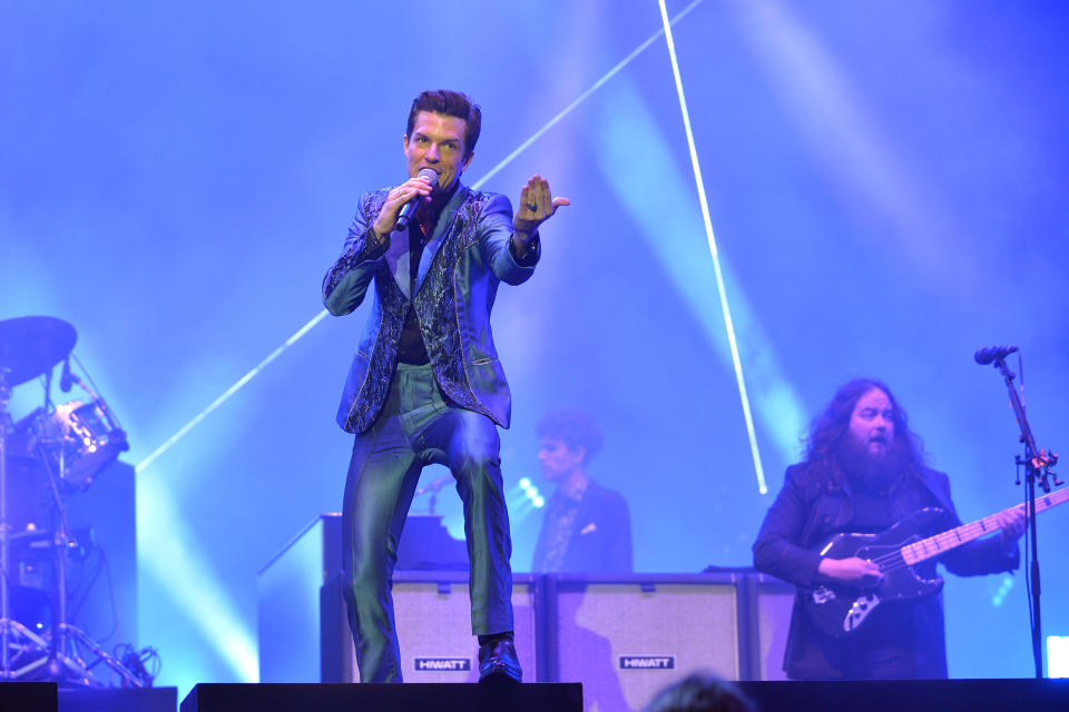 Brandon Flowers of The Killers performs at Glastonbury Festival 2019.