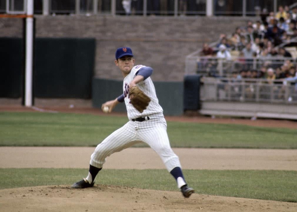 Nolan Ryan #30 of the New York Mets pitches during circa late 1960's.