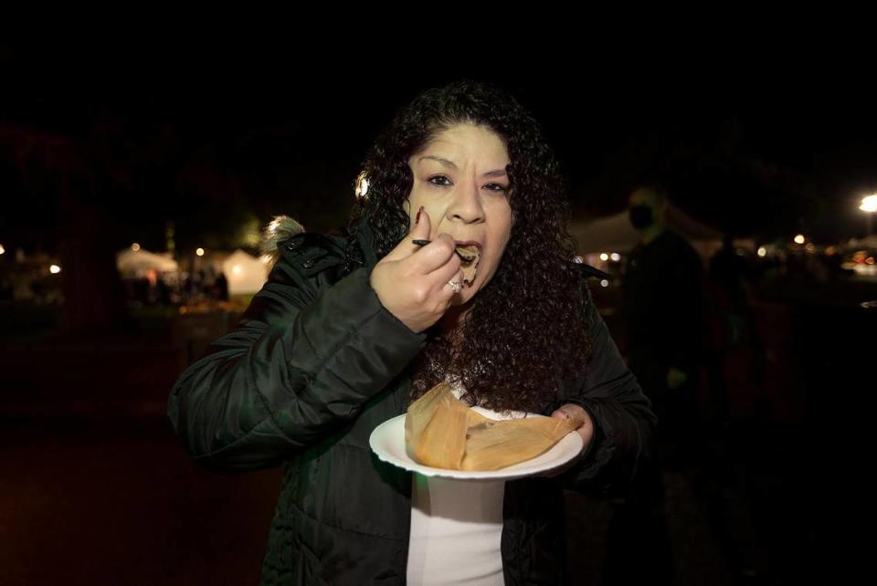 Olivia Richkarday of Paso Robles enjoys a cheese and jalapeño tamale from the Taqueria Don Jose booth. The sixth annual Tamale Festival returned to Atascadero on Saturday with more than 25 vendors from San Luis Obispo County and across California competing for the title of Best Tamale.