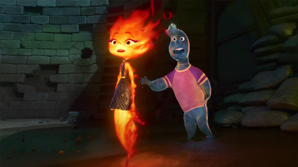 Fire and water mixing in Pixar's Elemental.