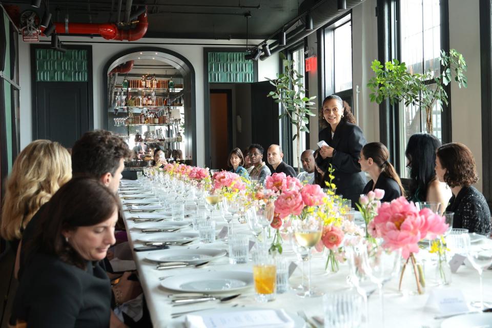 new york, new york june 20 samira nasr gives remarks during the harper’s bazaar x balenciaga luncheon with balenciaga’s non profit partner, national children’s alliance on june 20, 2023 in new york city photo by dimitrios kambourisgetty images for harpers bazaar